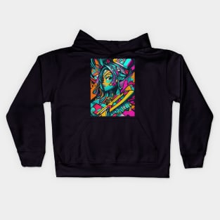 Girl In Urban WallStyle - AI Art Kids Hoodie